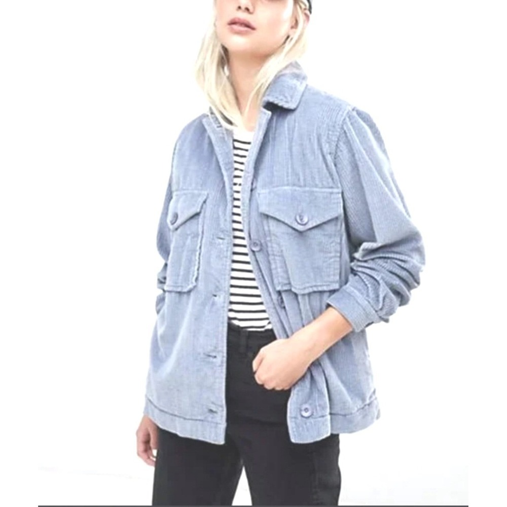 ASHLEY Utility Collection Corduroy Relaxed Fit Shirt Jacket Light Blue Size L